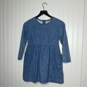 Hanna Andersson Embroidered Denim Chambray Long Sleeve Dress With Pocket Size 8